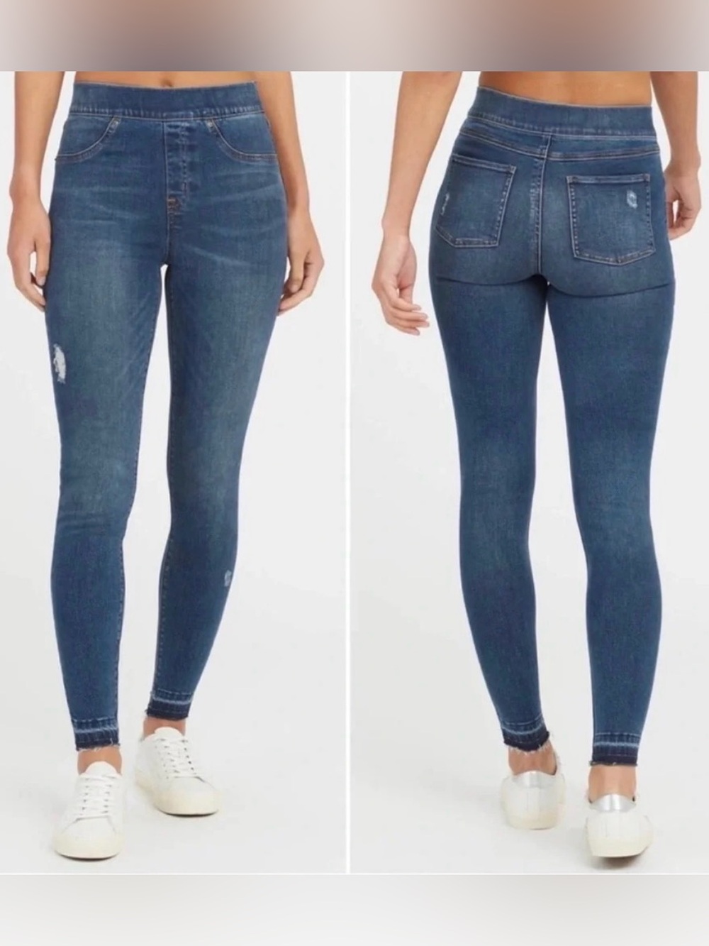 Spanx Medium Blue Denim Jeanish Skinny Jeggings Distressed Jeans S